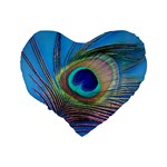 Peacock Feather Blue Green Bright Standard 16  Premium Flano Heart Shape Cushions Back