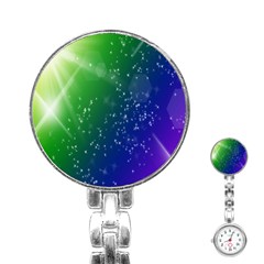 Shiny Sparkles Star Space Purple Blue Green Stainless Steel Nurses Watch