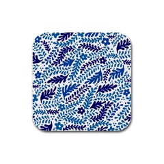 Spring Flower Leaf Blue Rubber Square Coaster (4 Pack)  by Alisyart