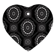 Circle Plaid Black Floral Ornament (heart) by Alisyart
