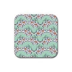Flower Floral Lilly White Blue Rubber Coaster (square) 