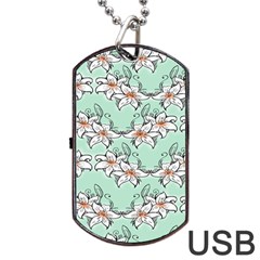 Flower Floral Lilly White Blue Dog Tag Usb Flash (one Side)