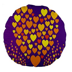 Heart Love Valentine Purple Orange Yellow Star Large 18  Premium Round Cushions