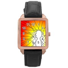 Spirituality Man Origin Lines Rose Gold Leather Watch  by Amaryn4rt