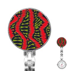 African Fabric Red Green Stainless Steel Nurses Watch