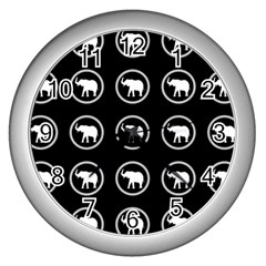 Elephant Wallpaper Pattern Wall Clocks (silver)  by Amaryn4rt