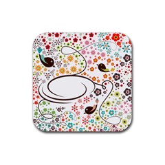 Flower Floral Rose Sunflower Bird Back Color Orange Purple Yellow Red Rubber Square Coaster (4 Pack) 
