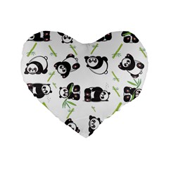 Panda Tile Cute Pattern Standard 16  Premium Flano Heart Shape Cushions by Amaryn4rt