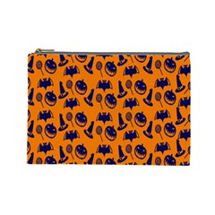Witch Hat Pumpkin Candy Helloween Blue Orange Cosmetic Bag (large) 