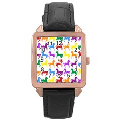 Colorful Horse Background Wallpaper Rose Gold Leather Watch  by Amaryn4rt