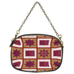 African Fabric Star Plaid Gold Blue Red Chain Purses (two Sides)  by Alisyart