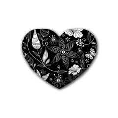 Floral Flower Rose Black Leafe Heart Coaster (4 Pack) 