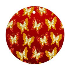 Butterfly Gold Red Yellow Animals Fly Round Ornament (two Sides)