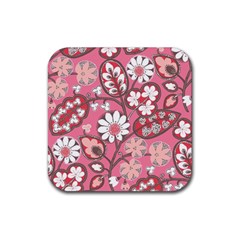 Flower Floral Red Blush Pink Rubber Square Coaster (4 Pack)  by Alisyart
