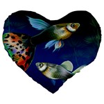Marine Fishes Large 19  Premium Flano Heart Shape Cushions