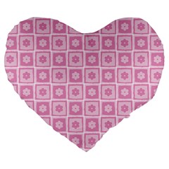 Plaid Floral Flower Pink Large 19  Premium Heart Shape Cushions
