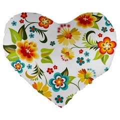 Flower Floral Rose Sunflower Leaf Color Large 19  Premium Heart Shape Cushions