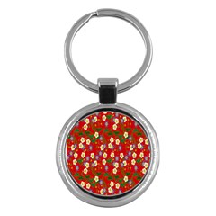 Red Flower Floral Tree Leaf Red Purple Green Gold Key Chains (round)  by Alisyart