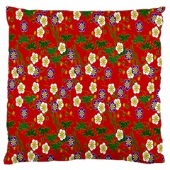 Red Flower Floral Tree Leaf Red Purple Green Gold Large Cushion Case (two Sides) by Alisyart