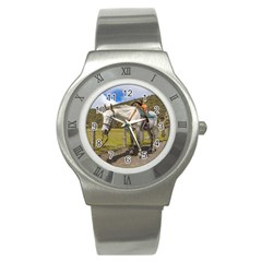 White Horse Tied Up At Cotopaxi National Park Ecuador Stainless Steel Watch by dflcprints
