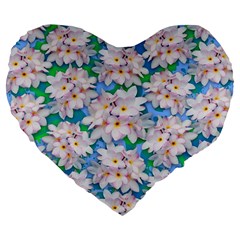 Plumeria Bouquet Exotic Summer Pattern  Large 19  Premium Flano Heart Shape Cushions