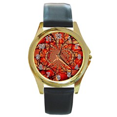Dreamcatcher Stained Glass Round Gold Metal Watch by Amaryn4rt