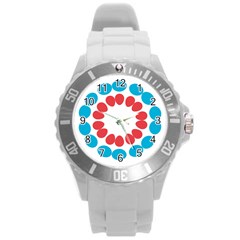 Egg Circles Blue Red White Round Plastic Sport Watch (l) by Alisyart