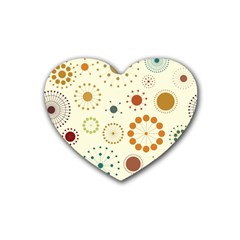 Seamless Floral Flower Orange Red Green Blue Circle Rubber Coaster (heart) 