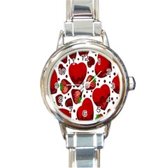 Strawberry Hearts Cocolate Love Valentine Pink Fruit Red Round Italian Charm Watch by Alisyart