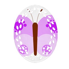 Butterfly Flower Valentine Animals Purple Brown Ornament (oval Filigree) by Alisyart