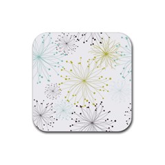 Retro Floral Flower Seamless Gold Blue Brown Rubber Coaster (square) 