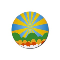 Sunlight Clouds Blue Yellow Green Orange White Sky Rubber Round Coaster (4 Pack) 