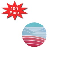 Wave Waves Blue Red 1  Mini Buttons (100 Pack) 