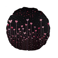 Pink Hearts On Black Background Standard 15  Premium Flano Round Cushions by TastefulDesigns