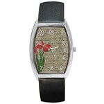 Vintage tulips Barrel Style Metal Watch Front