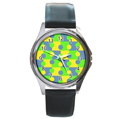 Abric Cotton Bright Blue Lime Round Metal Watch by Simbadda