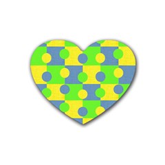 Abric Cotton Bright Blue Lime Rubber Coaster (heart)  by Simbadda