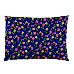 Flowers Roses Floral Flowery Blue Background Pillow Case (two Sides) by Simbadda