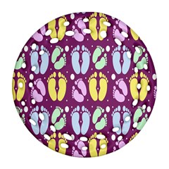 Baby Feet Patterned Backing Paper Pattern Ornament (round Filigree) by Simbadda