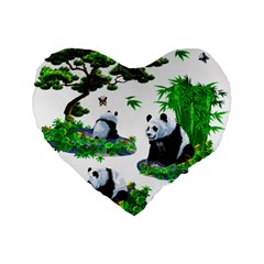 Cute Panda Cartoon Standard 16  Premium Flano Heart Shape Cushions by Simbadda