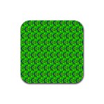 Green Abstract Art Circles Swirls Stars Rubber Coaster (Square) 