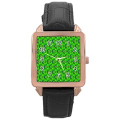 Green Abstract Art Circles Swirls Stars Rose Gold Leather Watch  by Simbadda