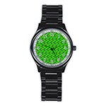 Green Abstract Art Circles Swirls Stars Stainless Steel Round Watch