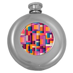 Abstract Background Geometry Blocks Round Hip Flask (5 Oz)