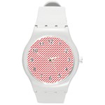 Pattern Red White Background Round Plastic Sport Watch (M)