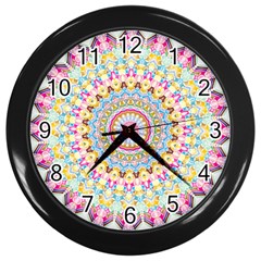 Kaleidoscope Star Love Flower Color Rainbow Wall Clocks (black) by Alisyart