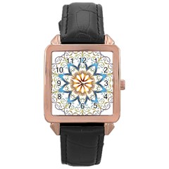 Prismatic Flower Floral Star Gold Green Purple Orange Rose Gold Leather Watch  by Alisyart