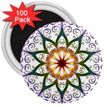 Prismatic Flower Floral Star Gold Green Purple 3  Magnets (100 pack)