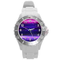 Space Planet Pink Blue Purple Round Plastic Sport Watch (l)