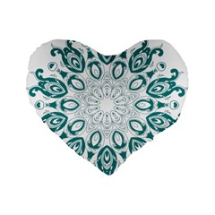 Vintage Floral Star Blue Green Standard 16  Premium Flano Heart Shape Cushions